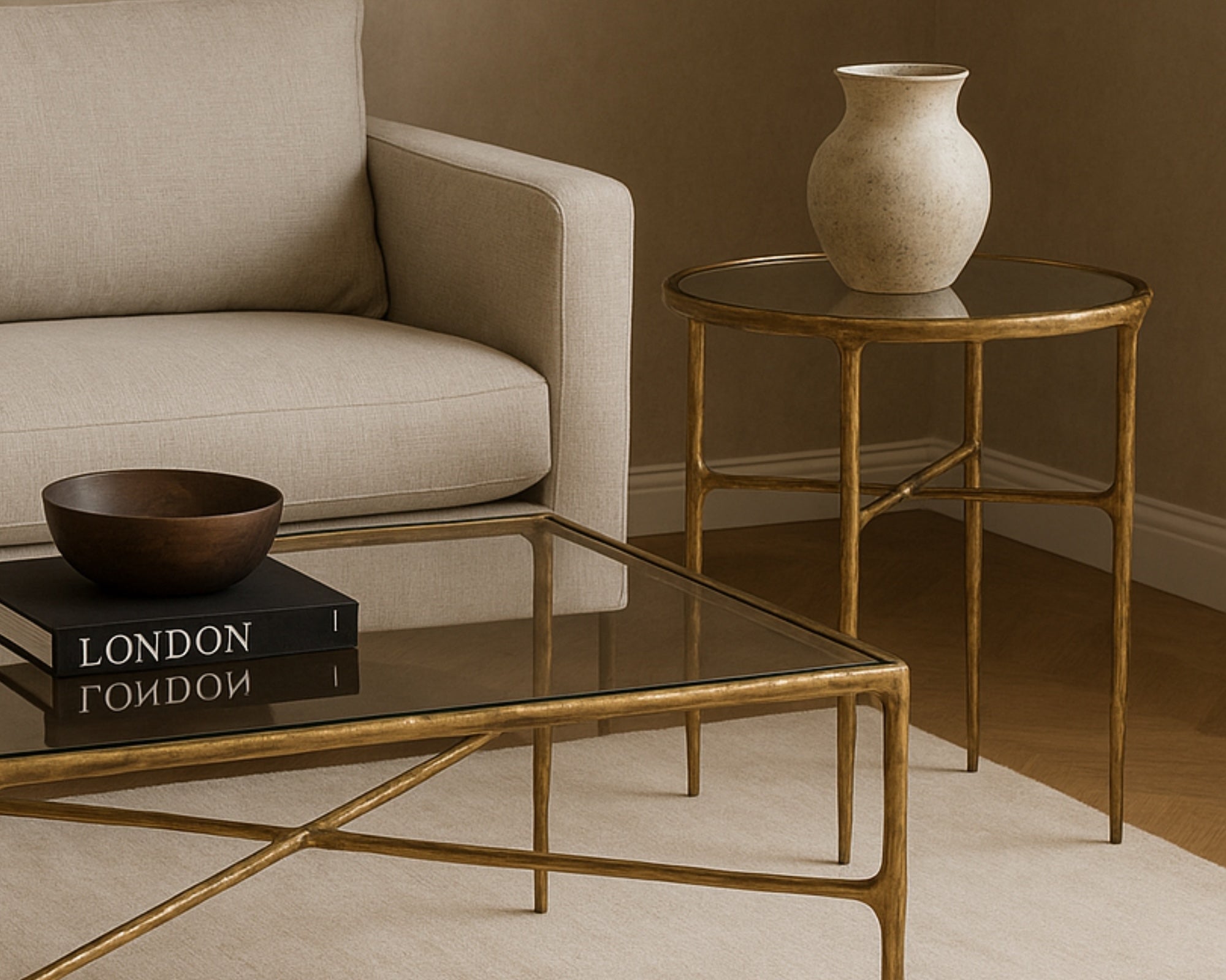 Liang & Eimil Cobra Side Table – Textured Antique Brass and Glass