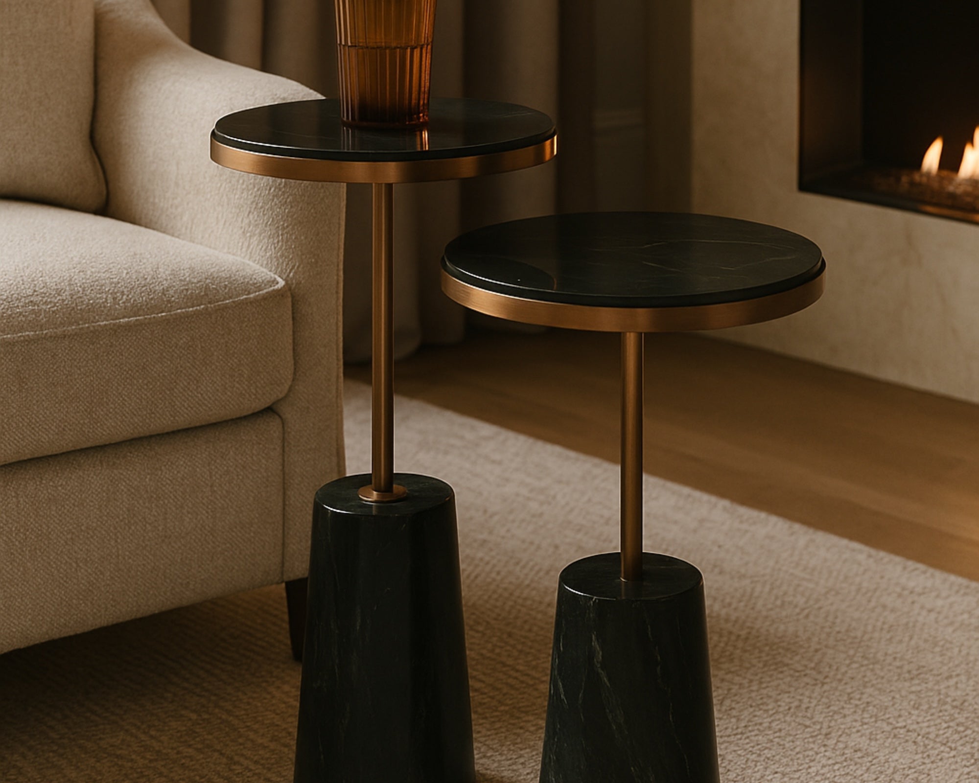 Liang & Eimil Notto Side Table (Set of 2) – Black Marble & Antique Bronze