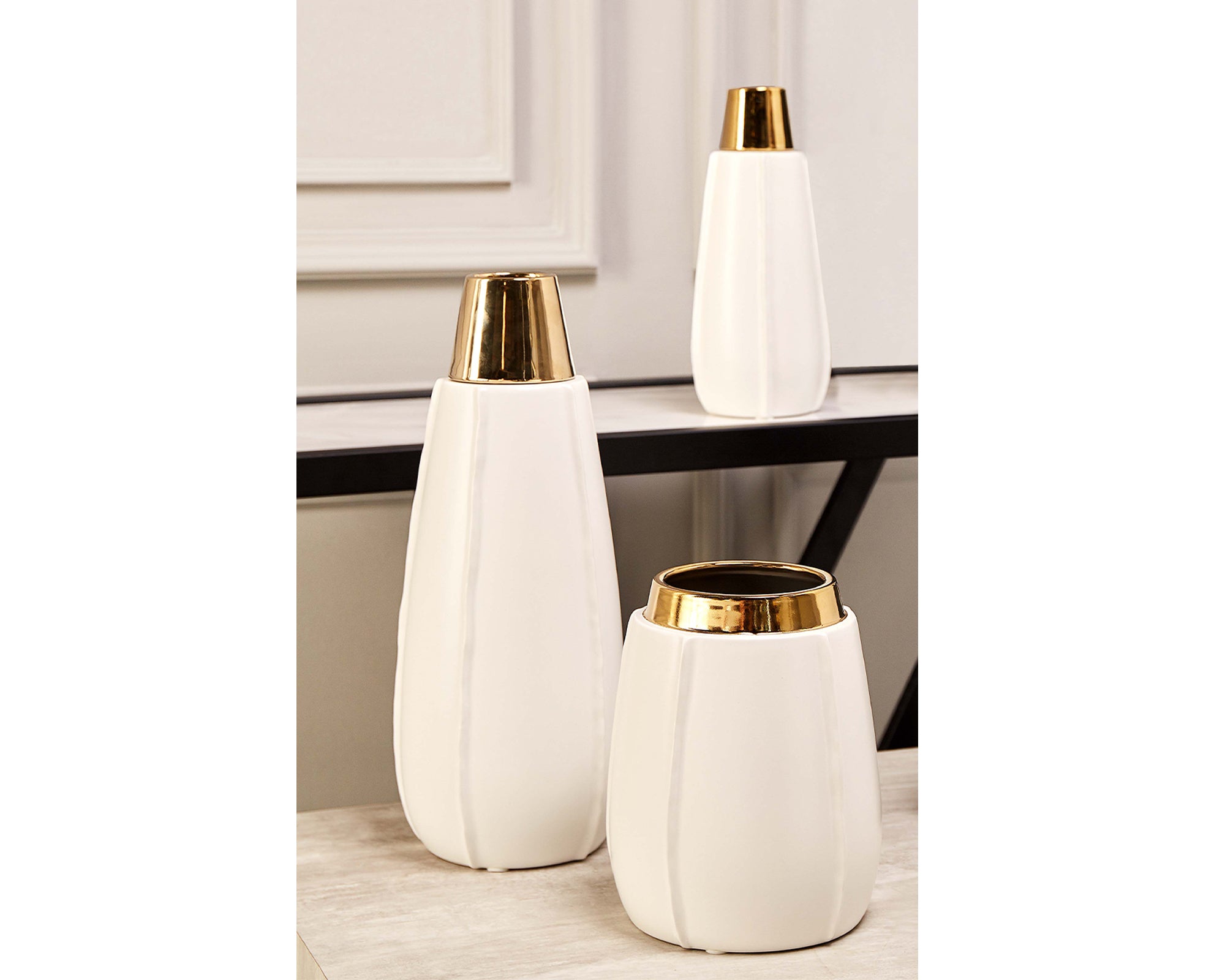 Vicar Vase - Large - White and Gold Ceramic