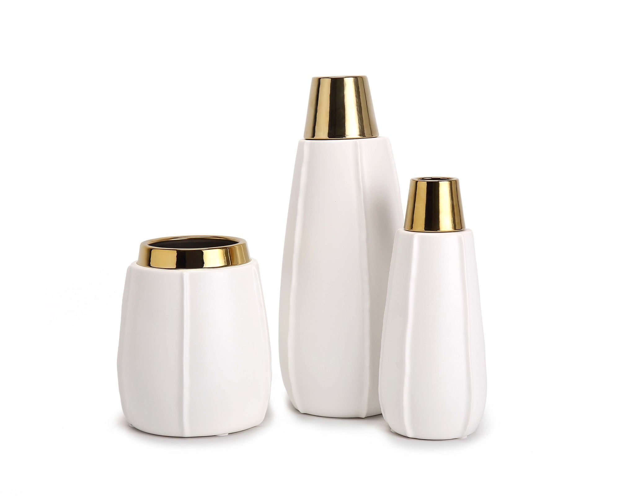 Vicar Vase - Large - White and Gold Ceramic