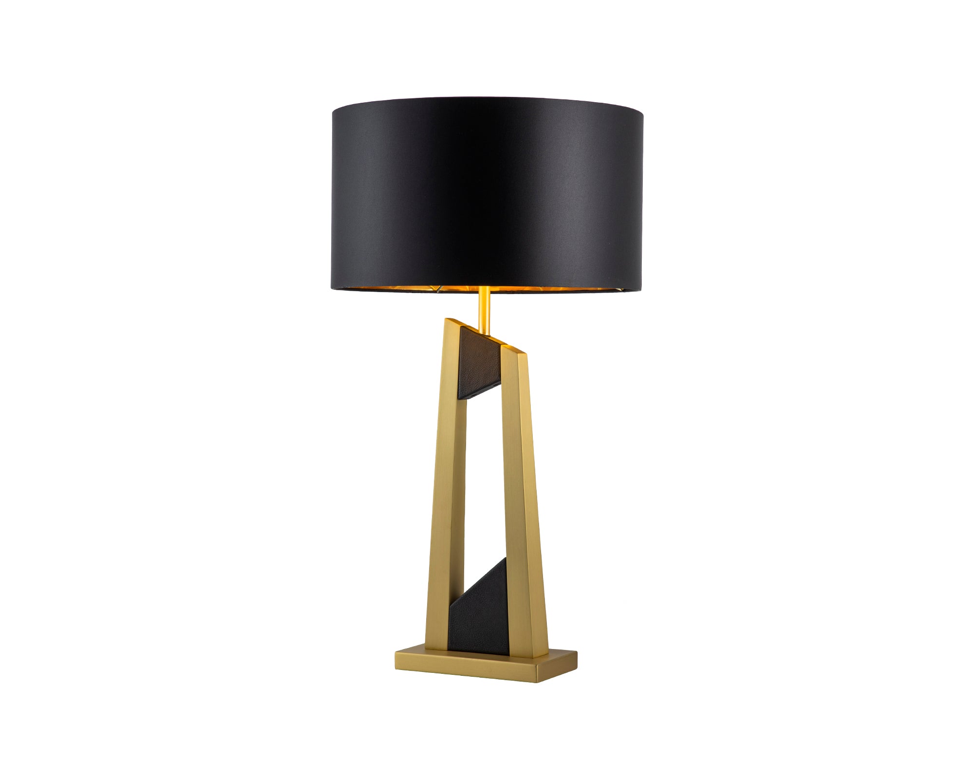 Pharo Table Lamp - Matt Brushed Brass, Black Leather