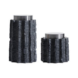Meteorite Jar Large - Black Resin and Stainless Steel