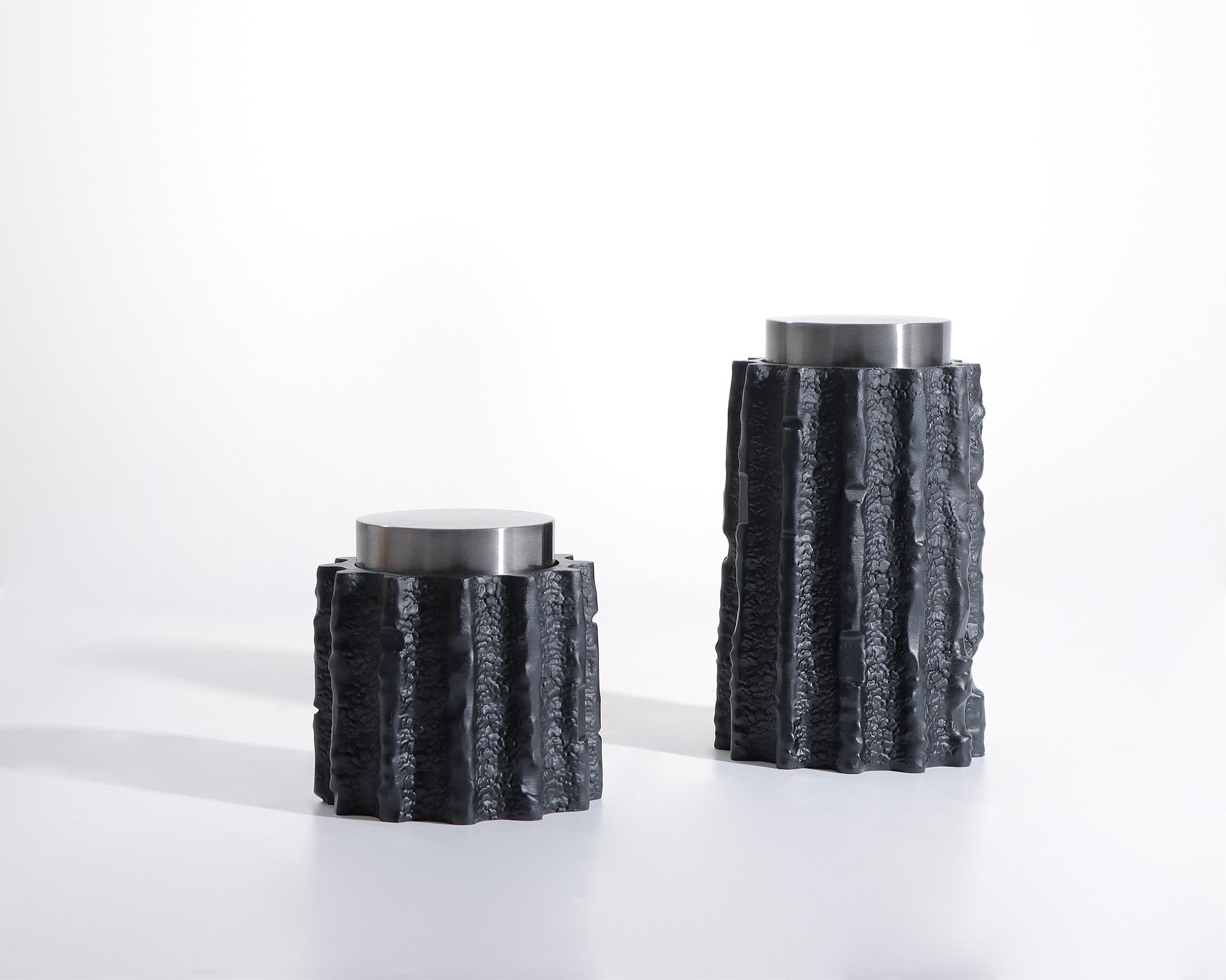 Meteorite Jar Small - Black Resin and Stainless Steel
