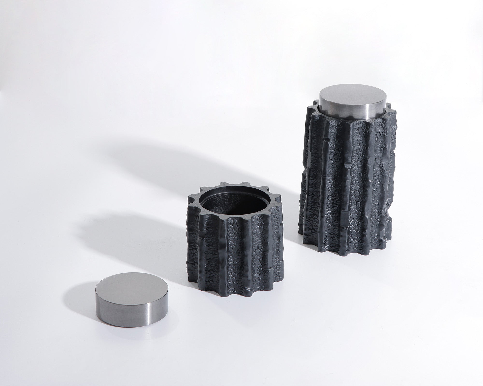 Meteorite Jar Small - Black Resin and Stainless Steel