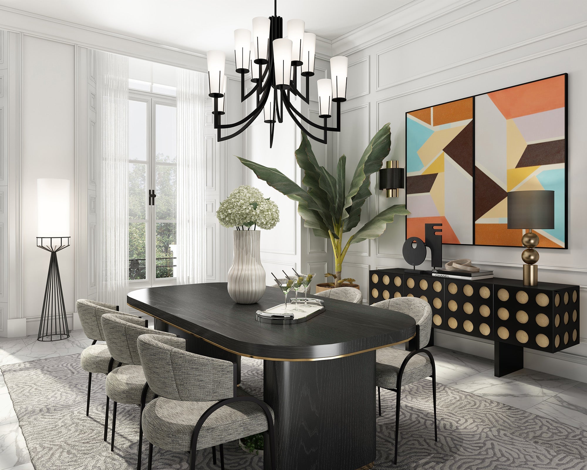 Magestic Chandelier  -  Black & White Glass