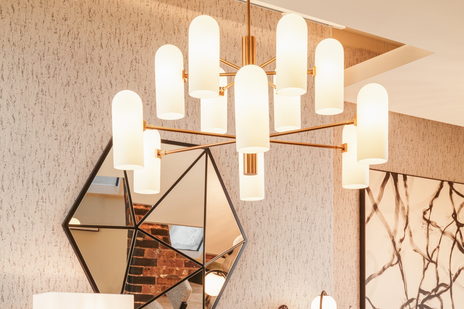 Liang & Eimil Pawson Chandelier in Brass and White Glass
