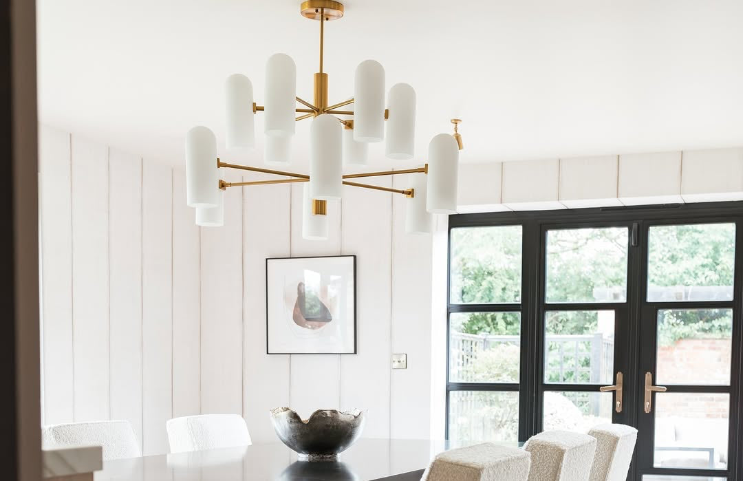 Liang & Eimil Pawson Chandelier in Brass and White Glass