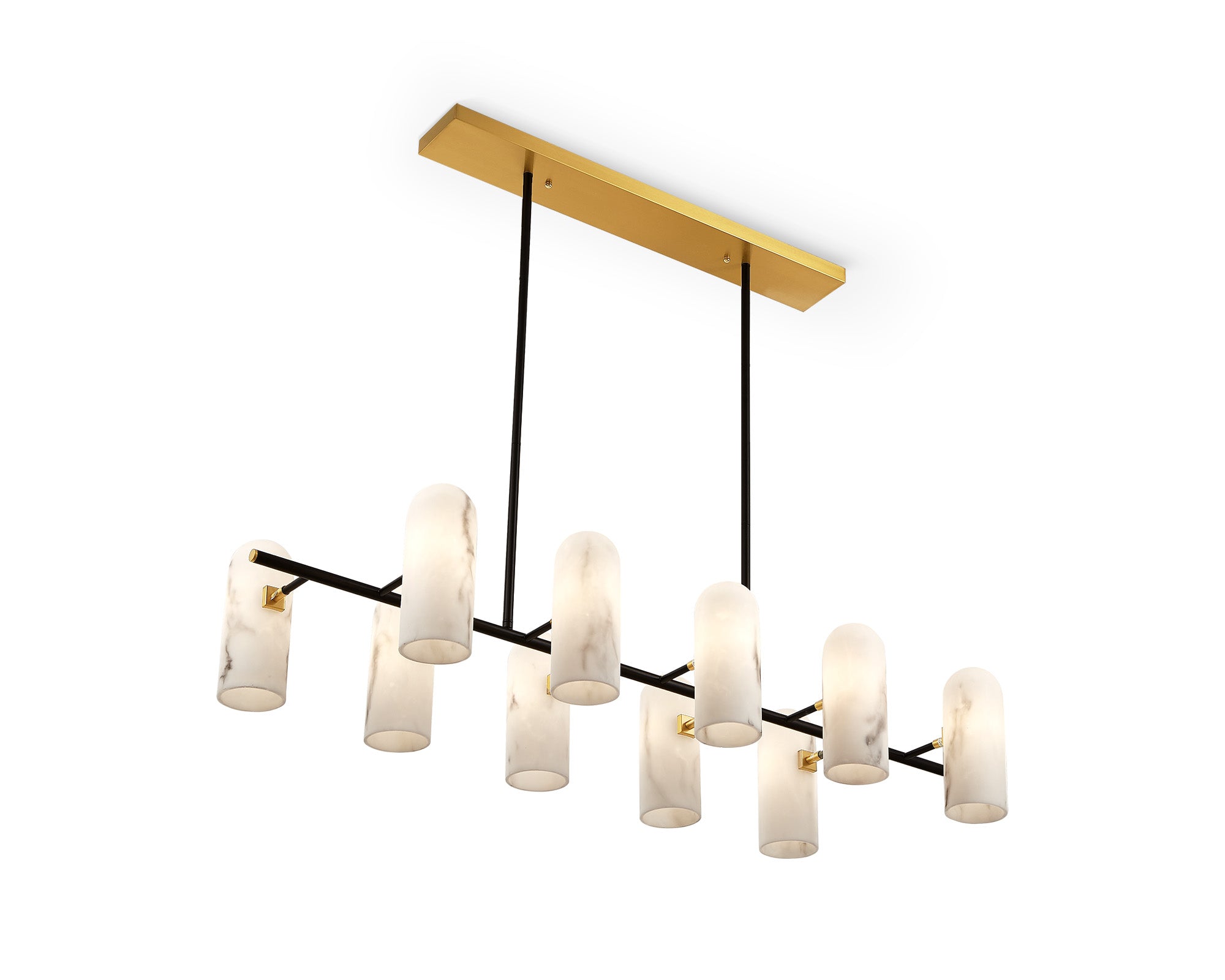 Amatti Long Chandelier  -   Alabaster, Black & Brass