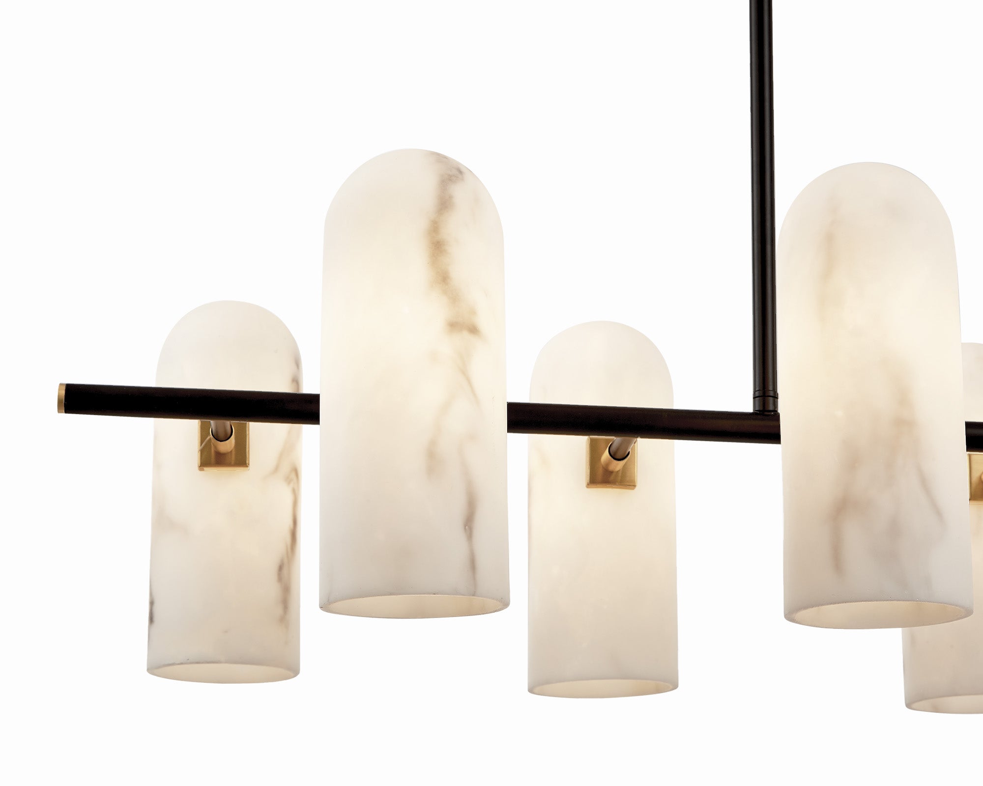 Amatti Long Chandelier  -   Alabaster, Black & Brass