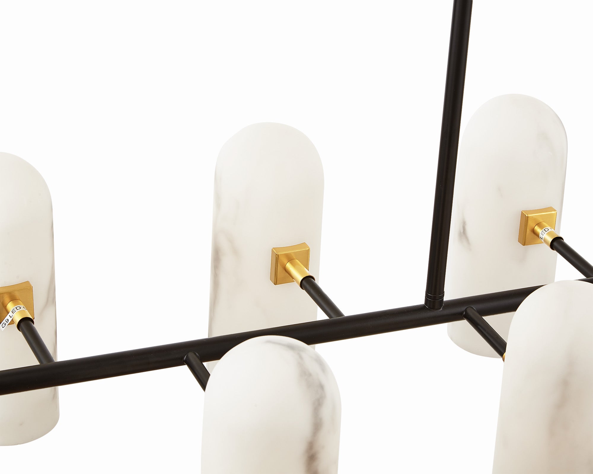 Amatti Long Chandelier  -   Alabaster, Black & Brass