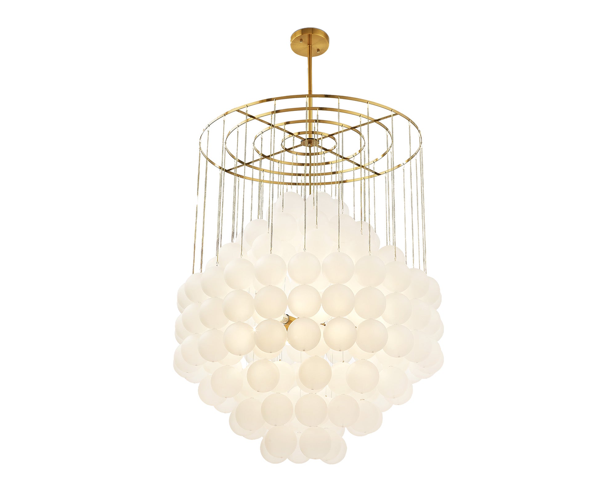 Moon Chandelier  -  Antique Brushed Brass & Frosted Glass