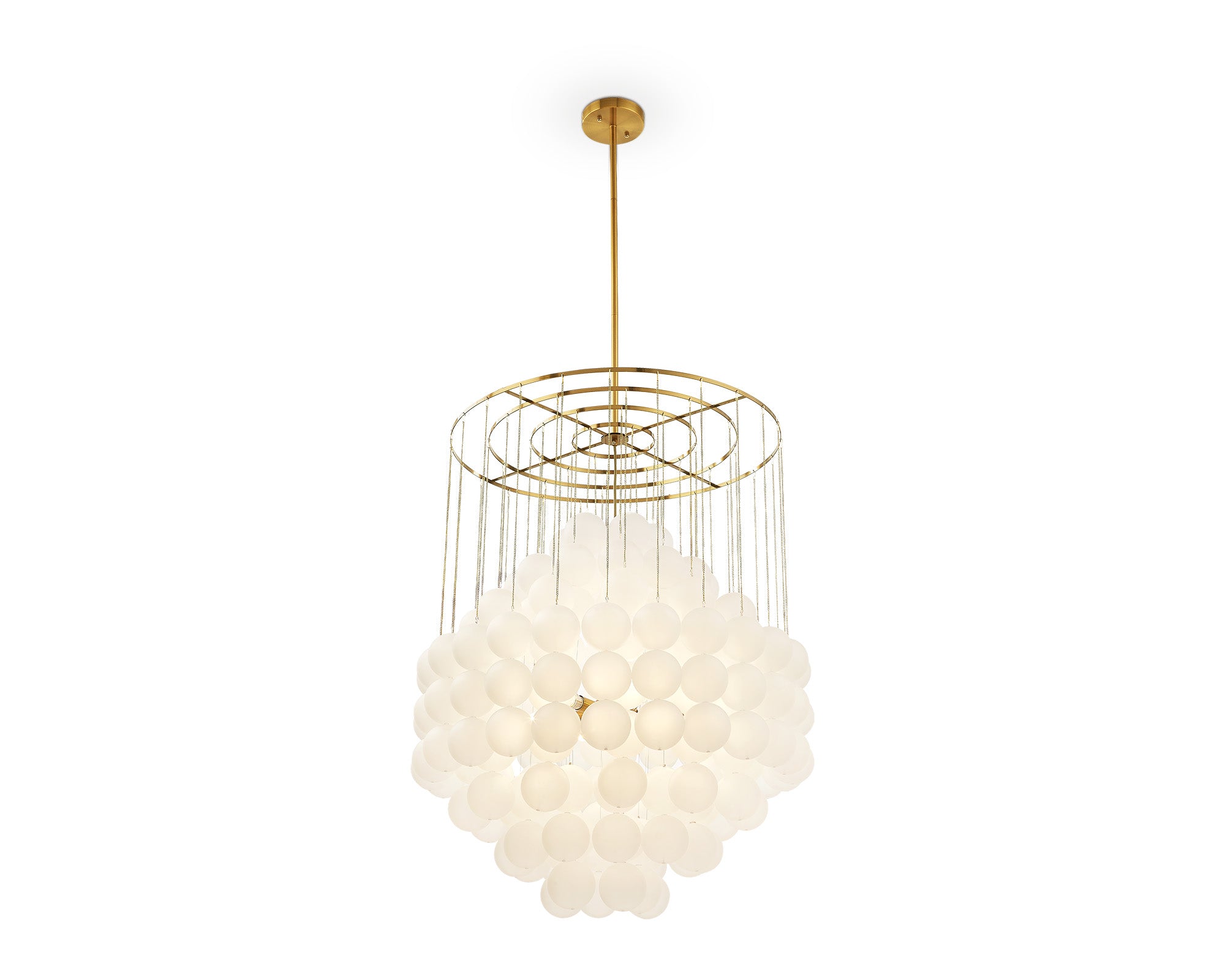 Moon Chandelier  -  Antique Brushed Brass & Frosted Glass
