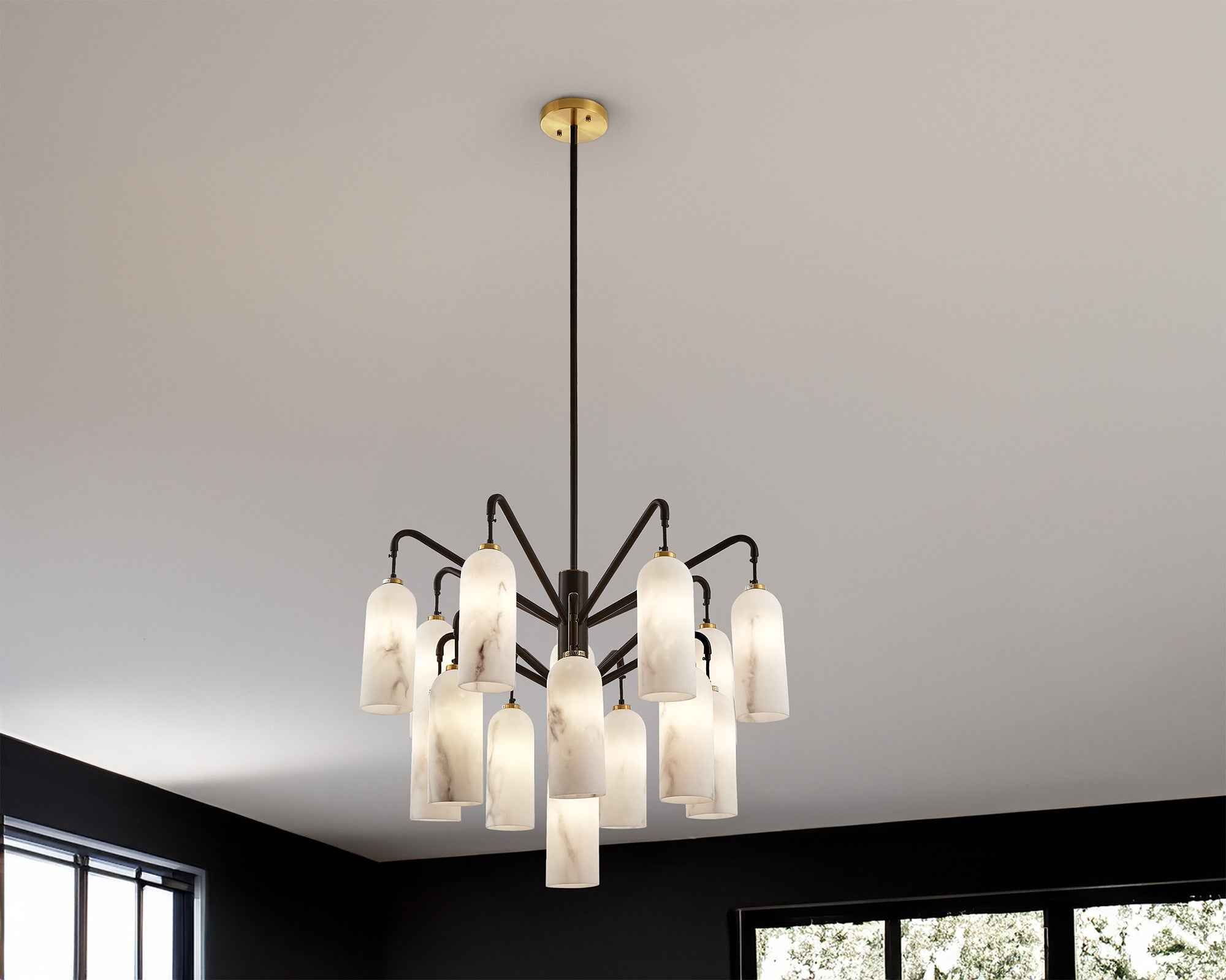 Amatti Chandelier -  Alabaster Effect, Black & Brass