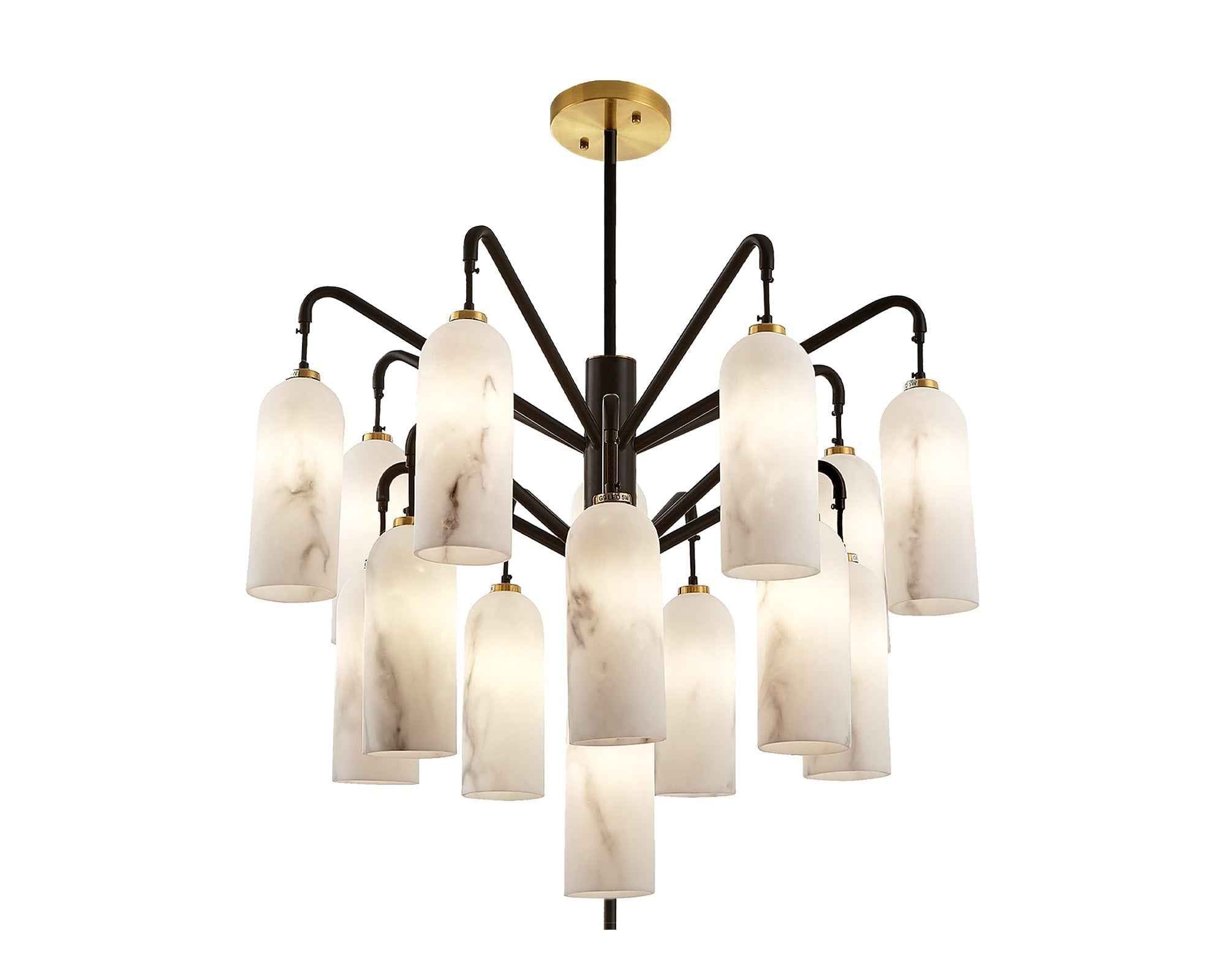 Amatti Chandelier -  Alabaster Effect, Black & Brass