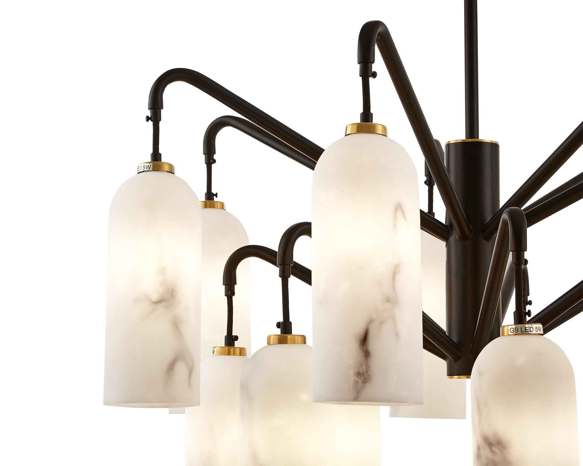 Amatti Chandelier -  Alabaster Effect, Black & Brass