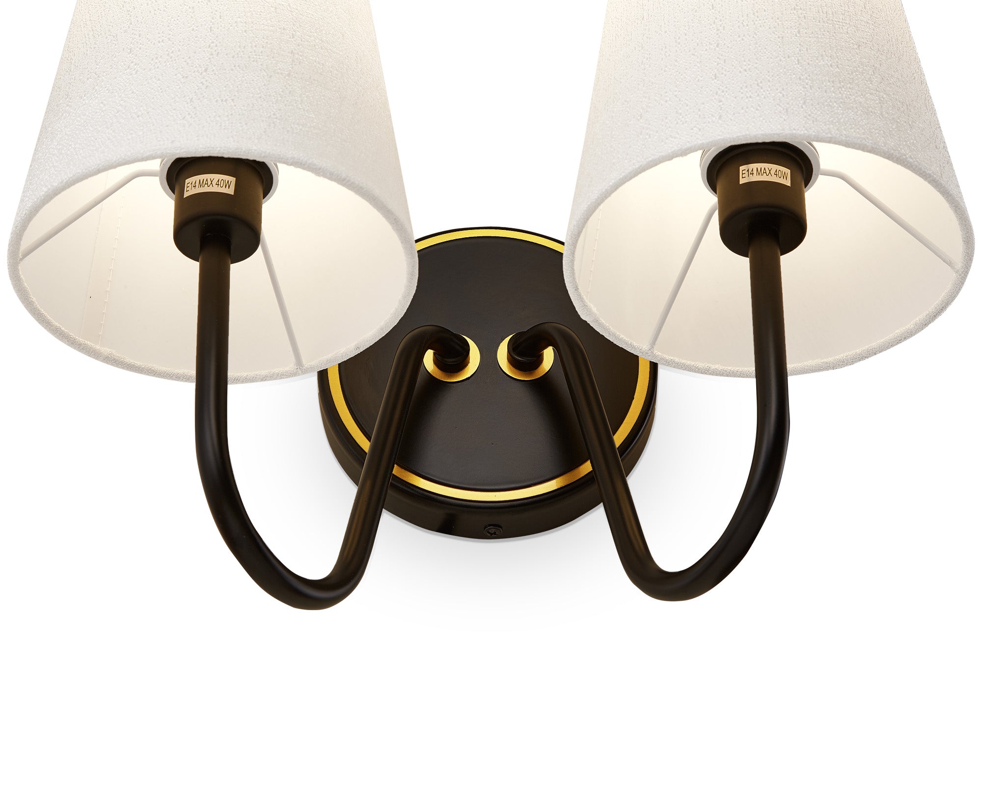 Gildan Wall Light  -  White,  Black & Brass
