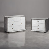 Otilia Bedside Table  -  Silver Grey & White Saw Cut Finish