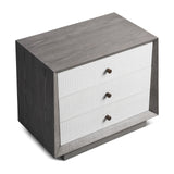 Otilia Bedside Table  -  Silver Grey & White Saw Cut Finish