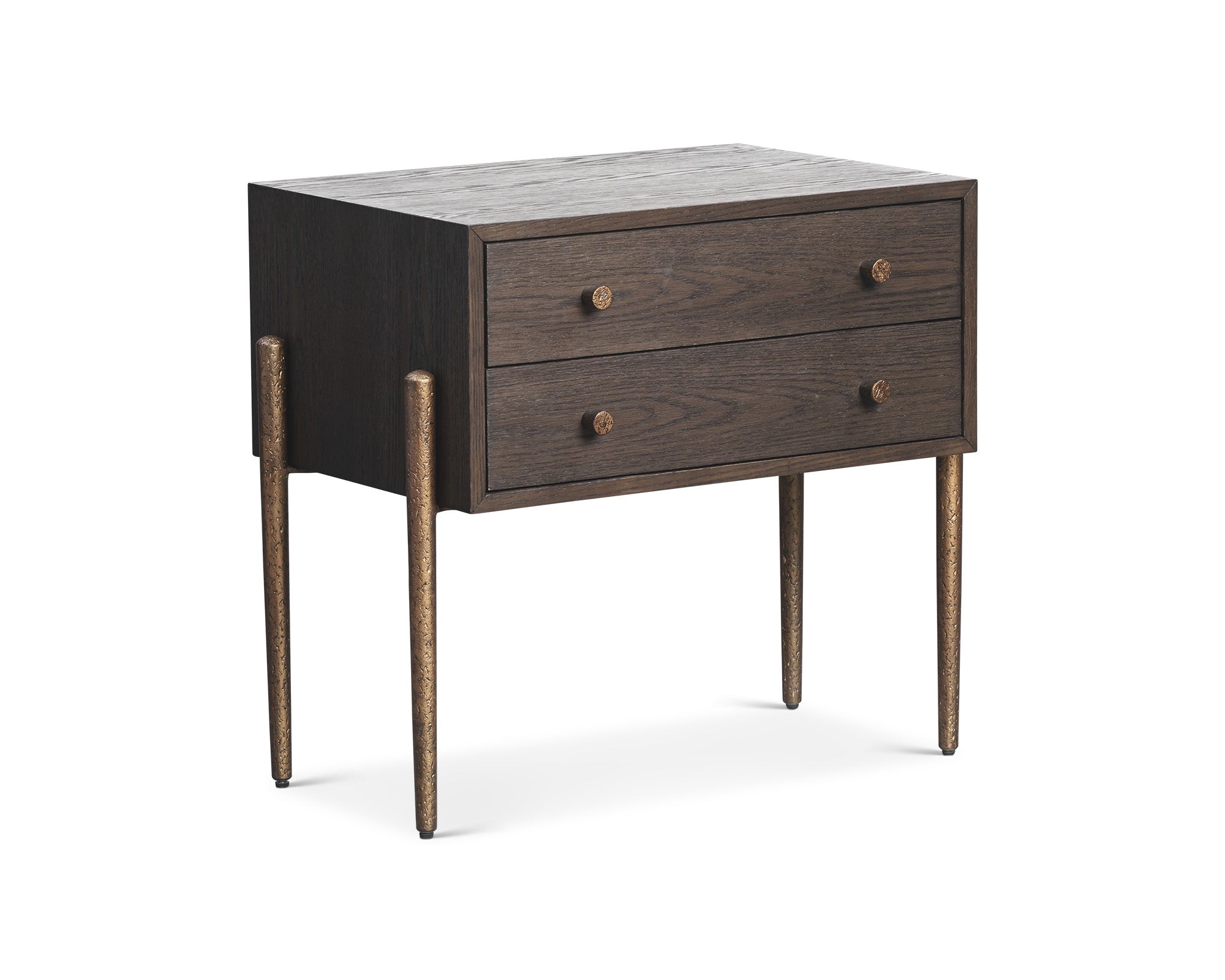 Nella Bedside Table  -  Dark Brushed Brown & Hammered Dark Bronze