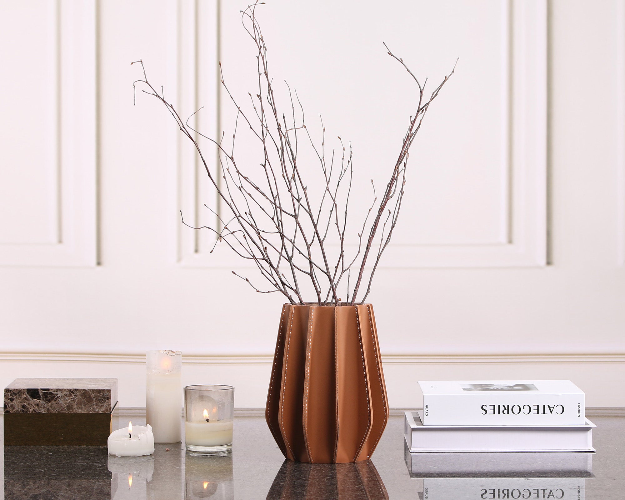 Juana Vase  - Brown Leather and Glass