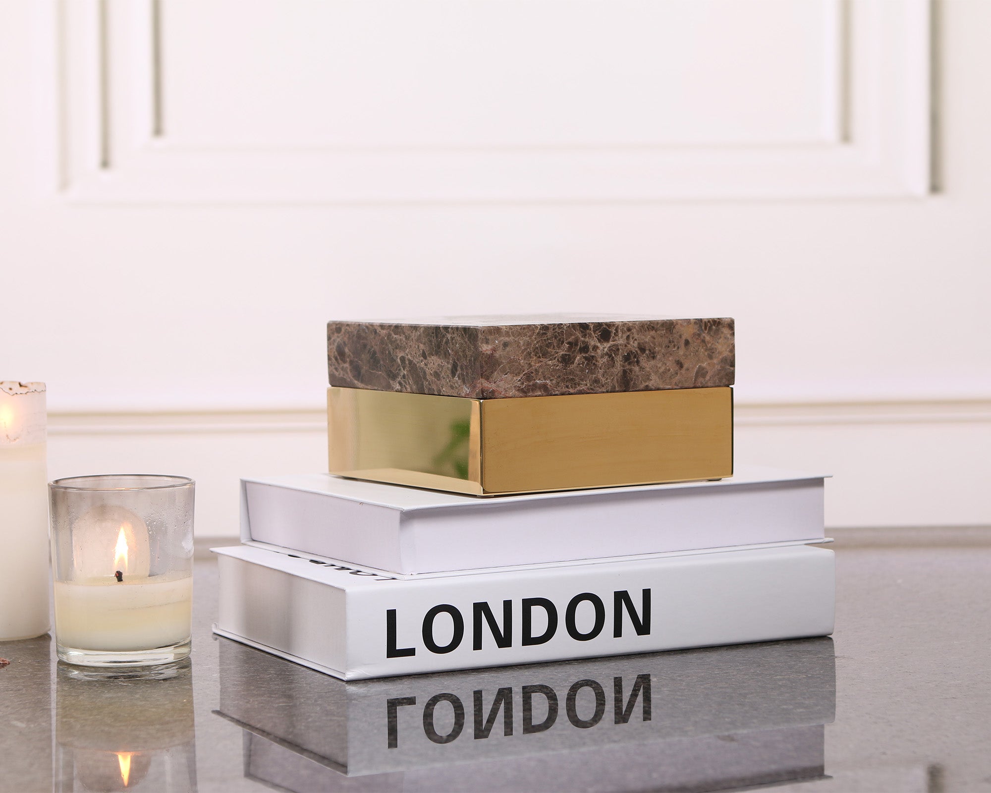 Lina Marble Storage Box  -  Coffee and Gold