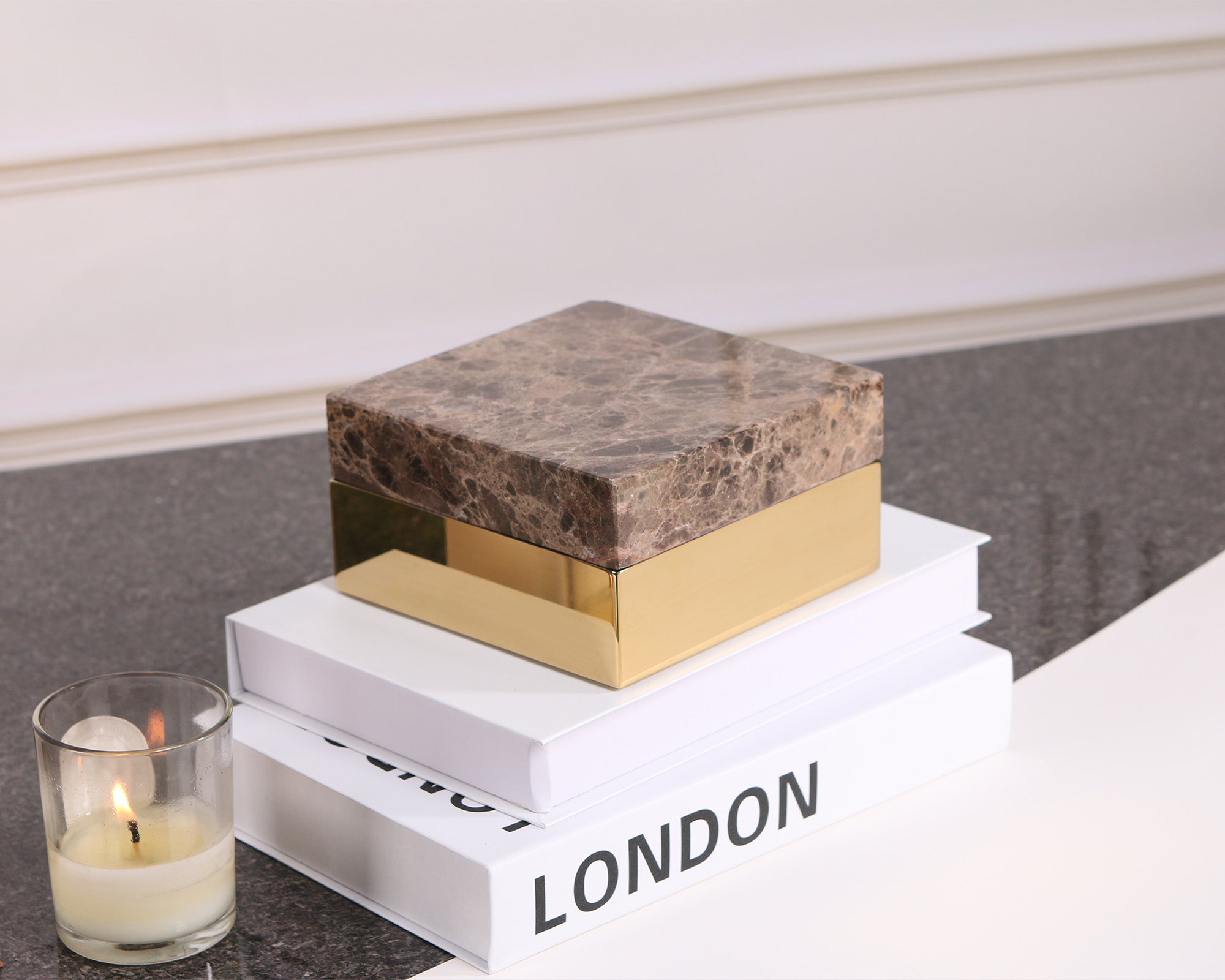 Lina Marble Storage Box  -  Coffee and Gold