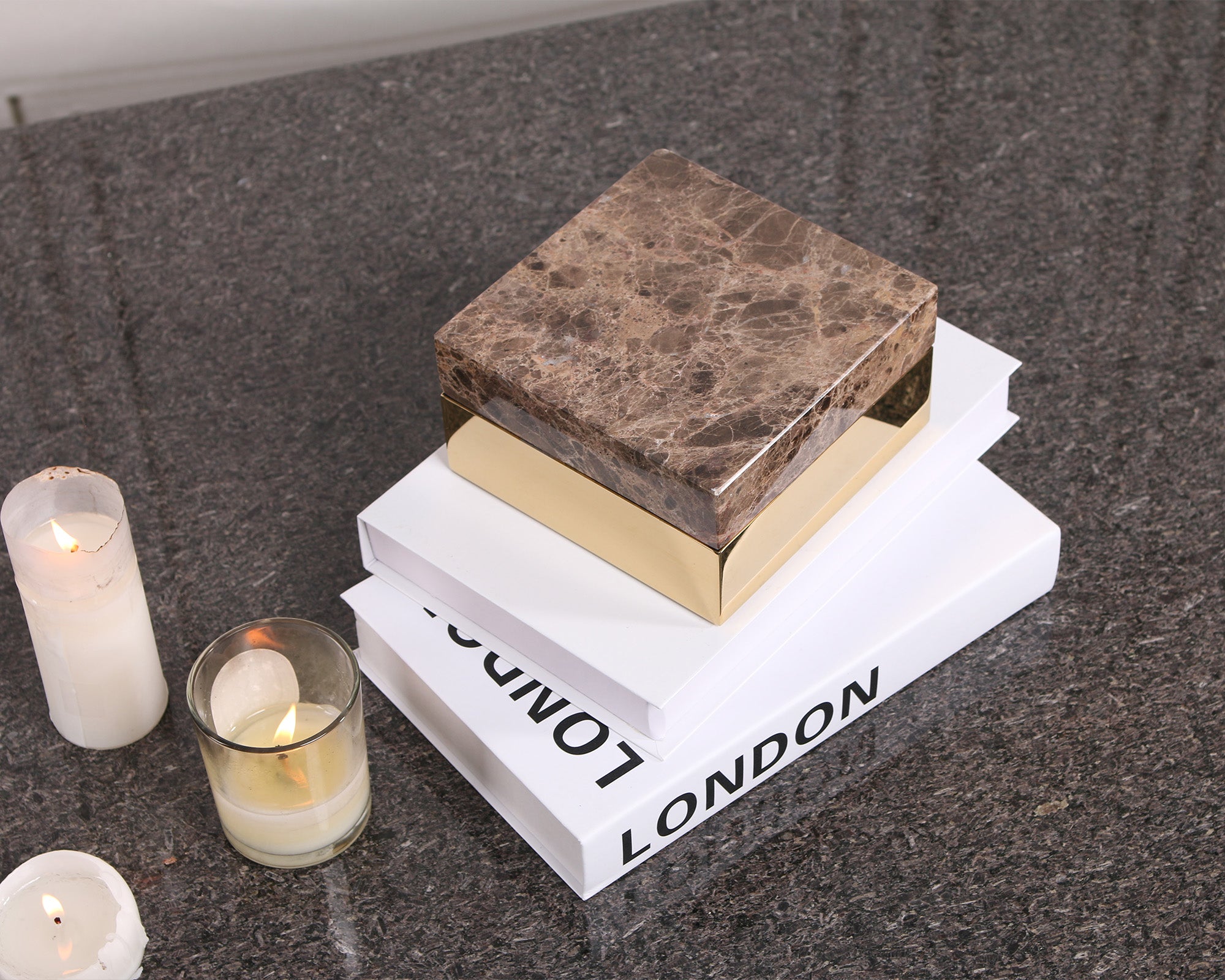 Lina Marble Storage Box  -  Coffee and Gold