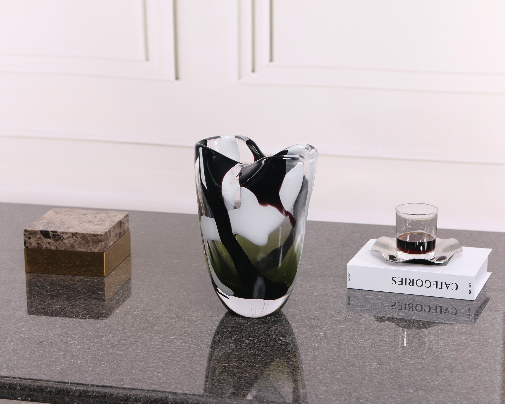 Natasha Glass Vase  -  Black and Grey