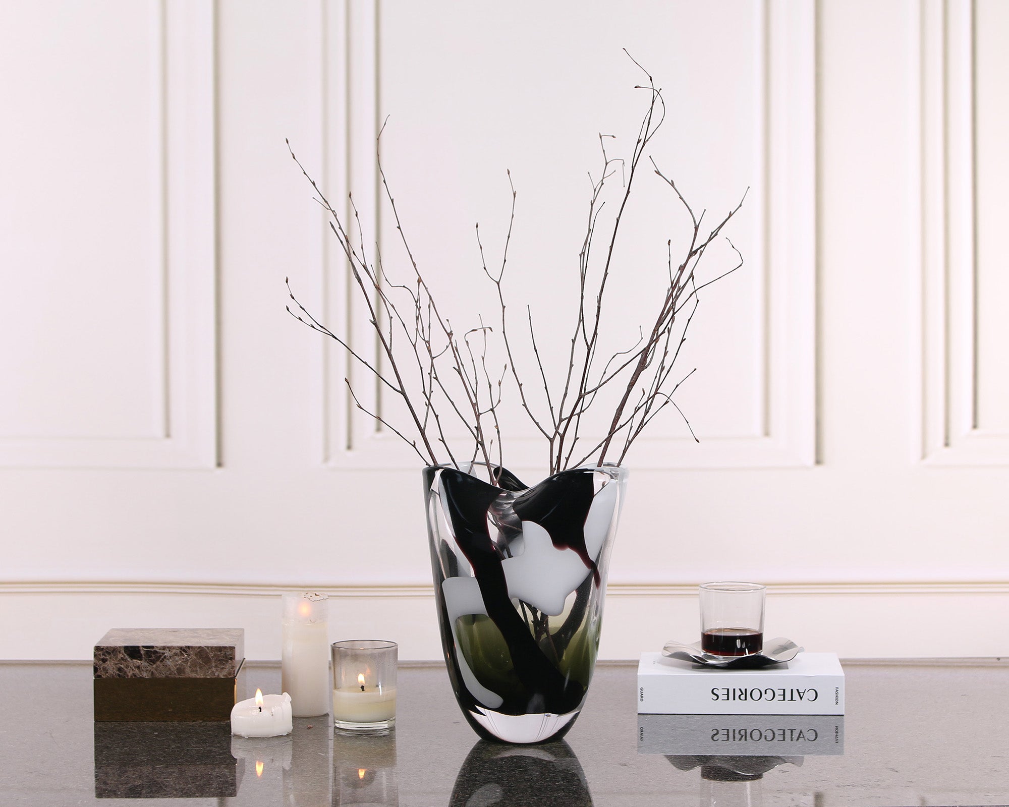 Natasha Glass Vase  -  Black and Grey