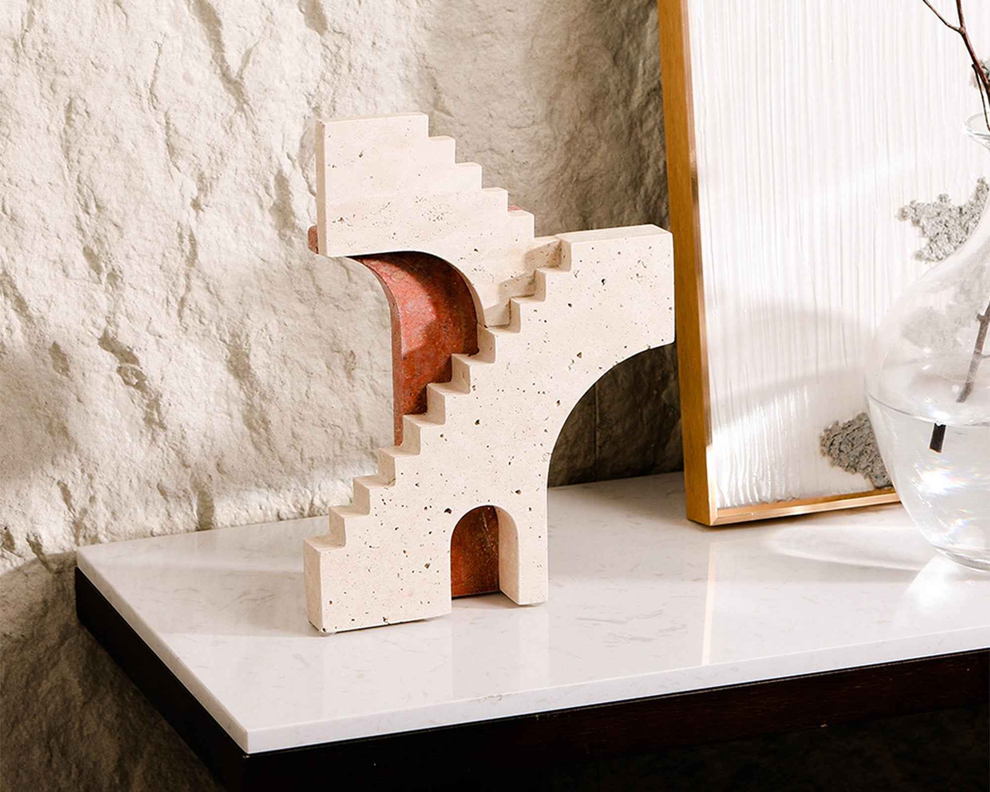 Arched Legacy Sculpture - Beige Marble & Red Marble