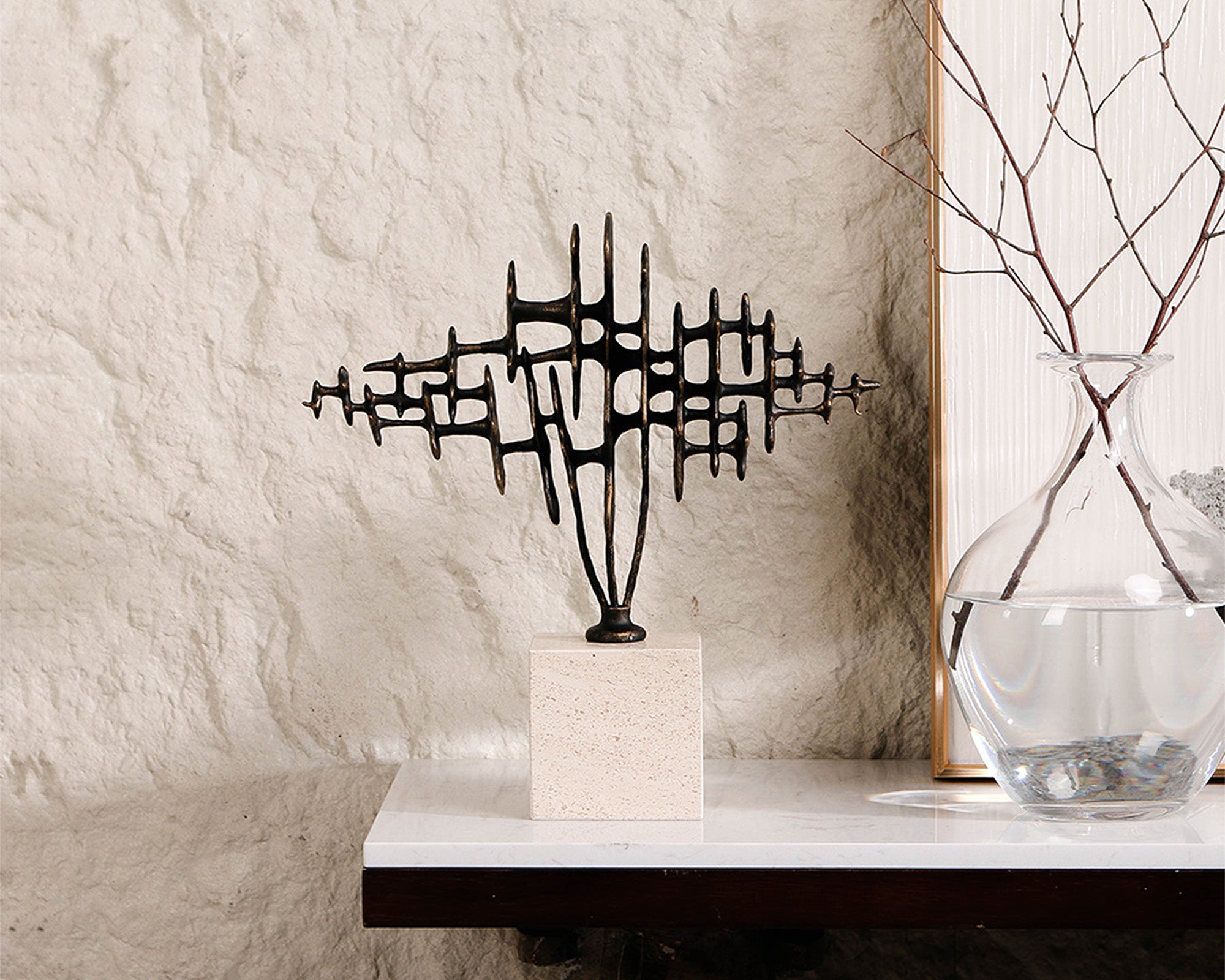 Echo Crest Sculpture  -  Dark Bronze & Beige