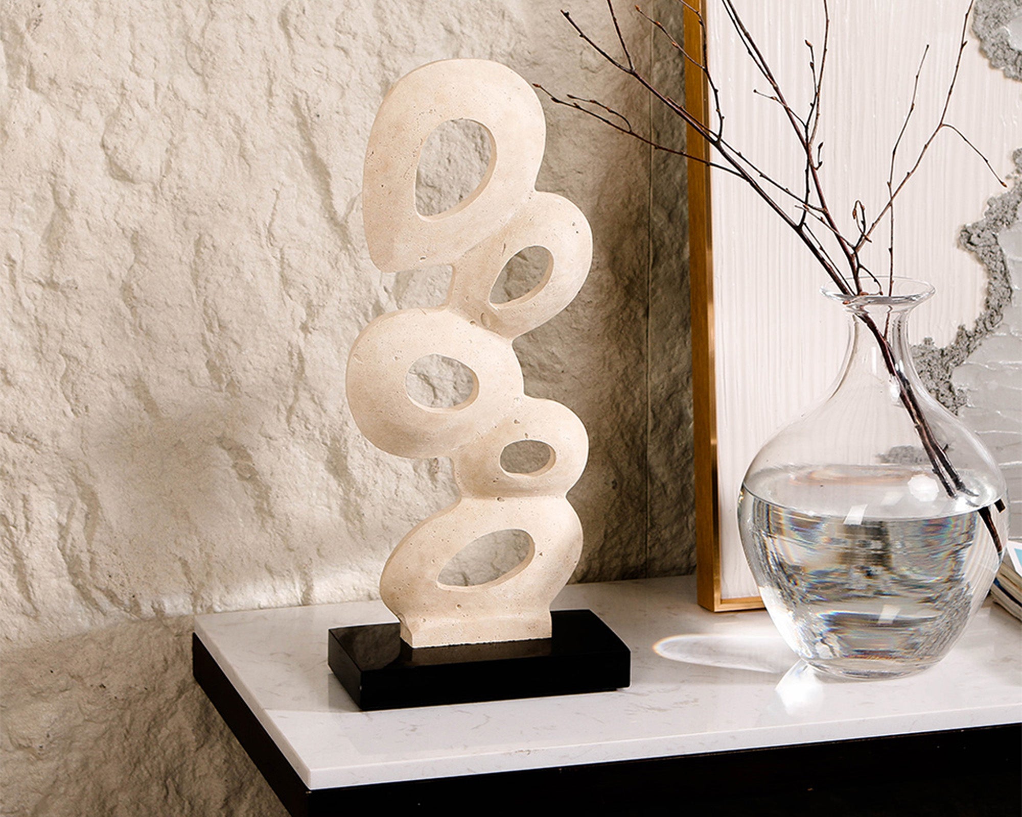 Stone Flow Sculpture  -  Beige & Black