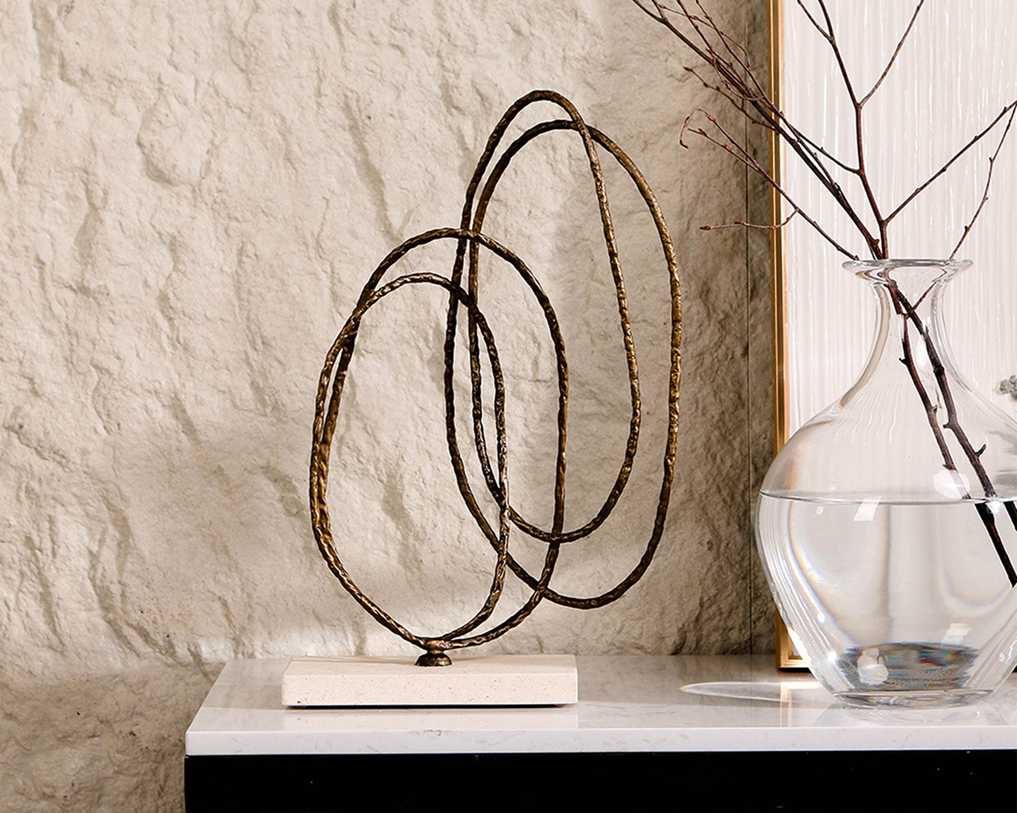 Kinetic Harmony Sculpture  -  Dark Bronze & Beige