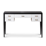 Malibu Console Table  -  Black Satin Veneer, Hairline White & Red Lining