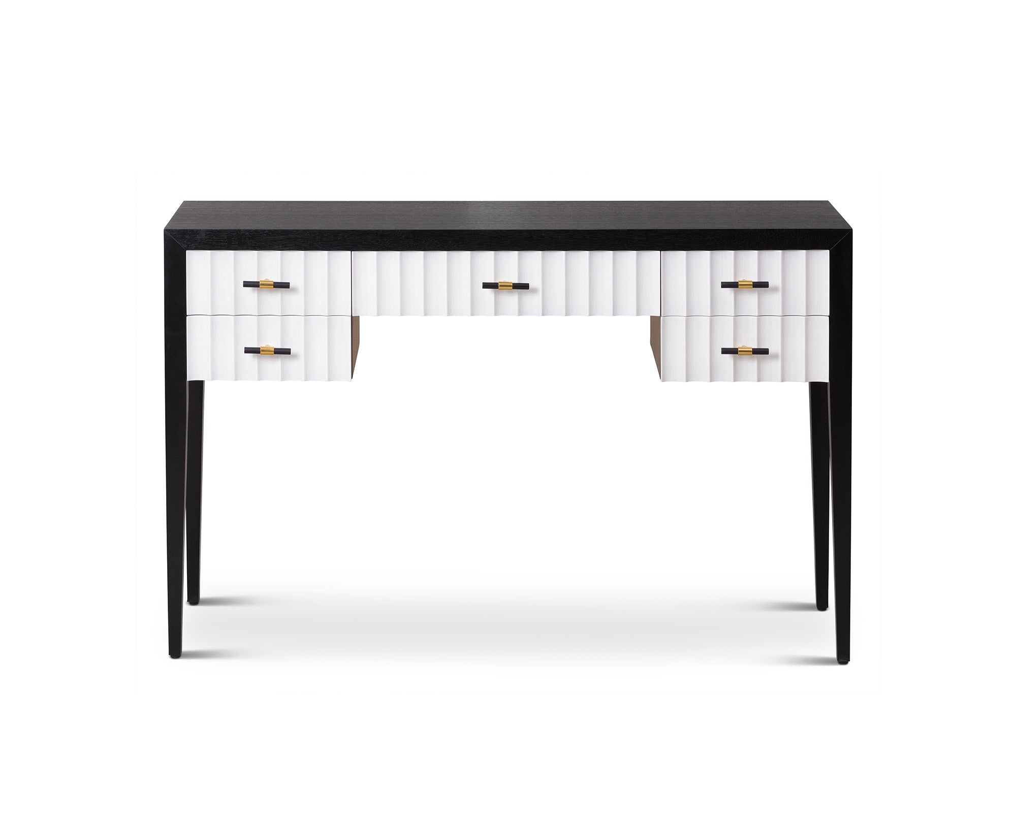 Malibu Console Table  -  Black Satin Veneer, Hairline White & Red Lining