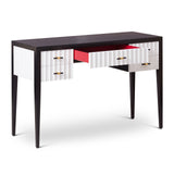 Malibu Console Table  -  Black Satin Veneer, Hairline White & Red Lining