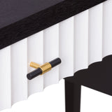 Malibu Console Table  -  Black Satin Veneer, Hairline White & Red Lining