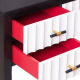 Malibu Console Table  -  Black Satin Veneer, Hairline White & Red Lining