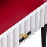 Malibu Console Table  -  Black Satin Veneer, Hairline White & Red Lining