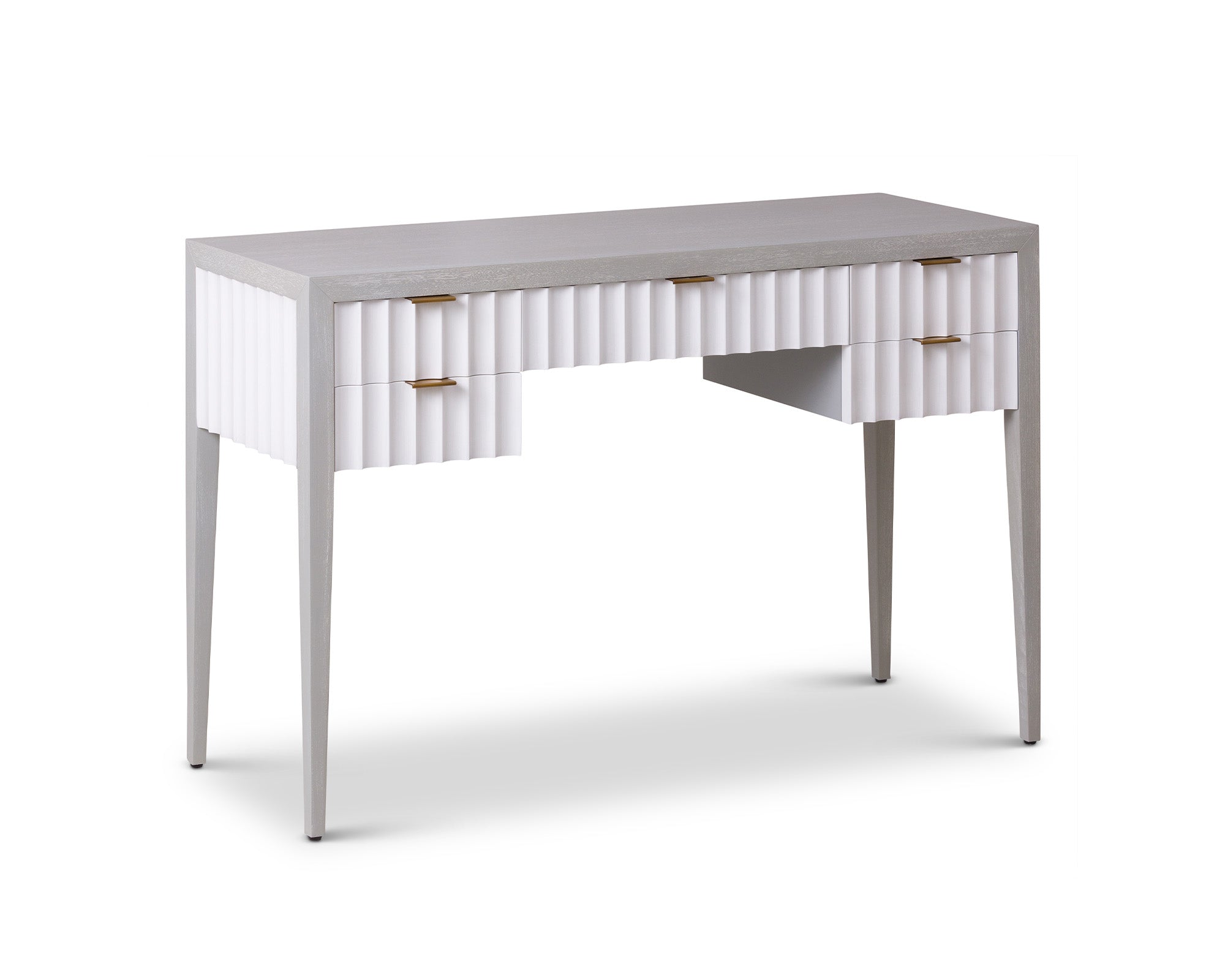 Malibu Console Table  -  Grey Satin Veneer, Hairline White & Red Lining