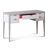 Malibu Console Table  -  Grey Satin Veneer, Hairline White & Red Lining