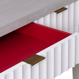 Malibu Console Table  -  Grey Satin Veneer, Hairline White & Red Lining