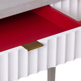 Malibu Console Table  -  Grey Satin Veneer, Hairline White & Red Lining