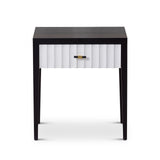 Malibu Bedside Table 1 Drawer  -  Black Satin Veneer, Hairline White & Red Lining