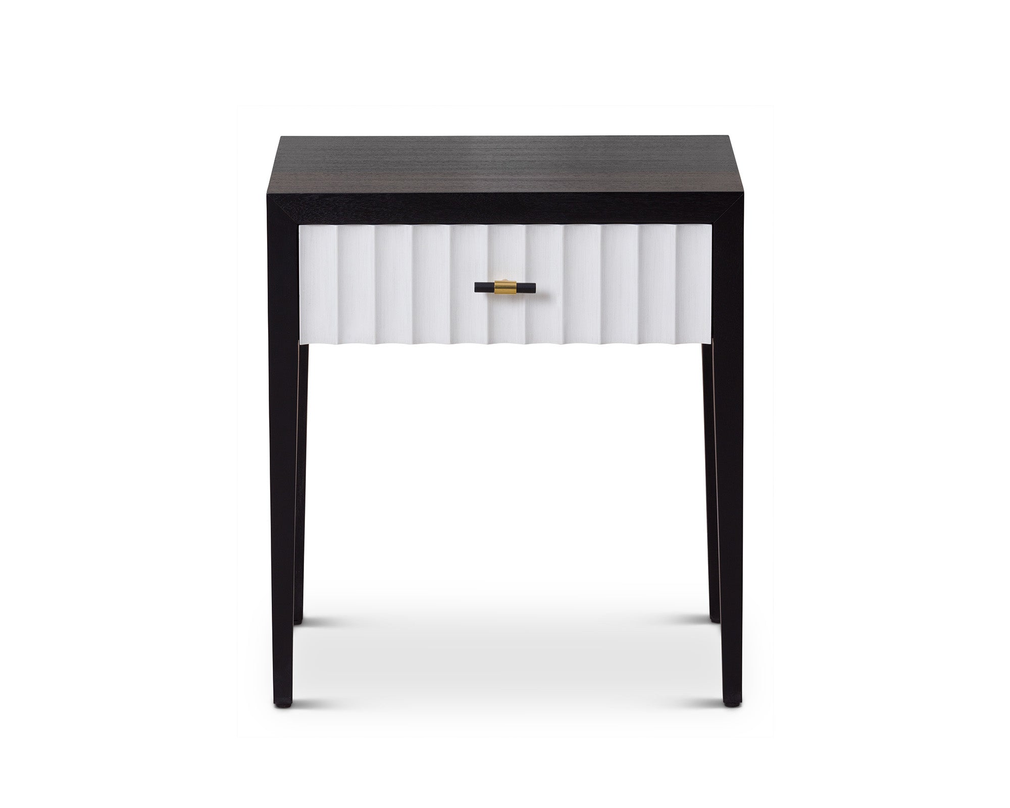 Malibu Bedside Table 1 Drawer  -  Black Satin Veneer, Hairline White & Red Lining