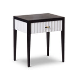 Malibu Bedside Table 1 Drawer  -  Black Satin Veneer, Hairline White & Red Lining
