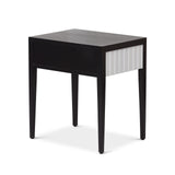 Malibu Bedside Table 1 Drawer  -  Black Satin Veneer, Hairline White & Red Lining