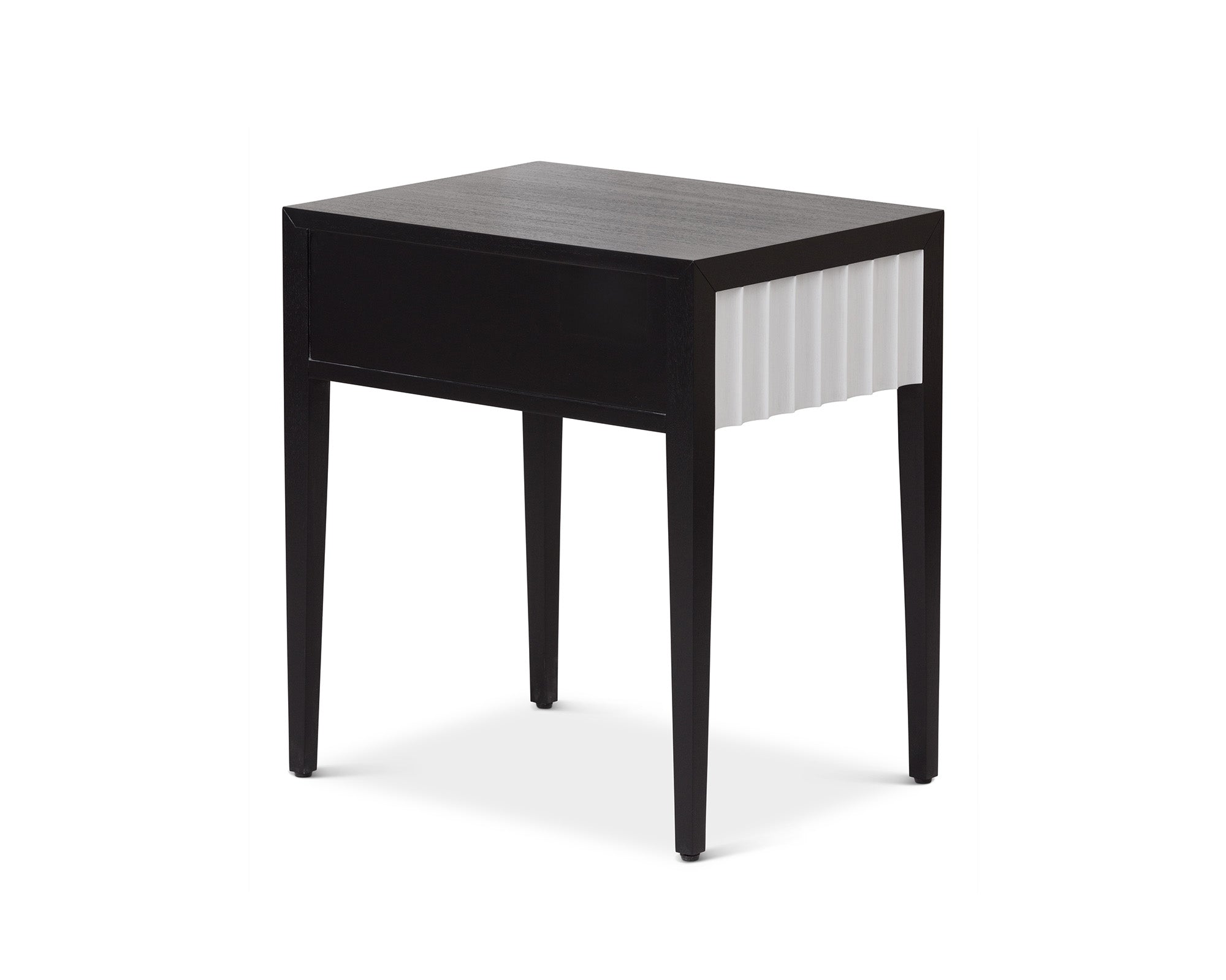 Malibu Bedside Table 1 Drawer  -  Black Satin Veneer, Hairline White & Red Lining