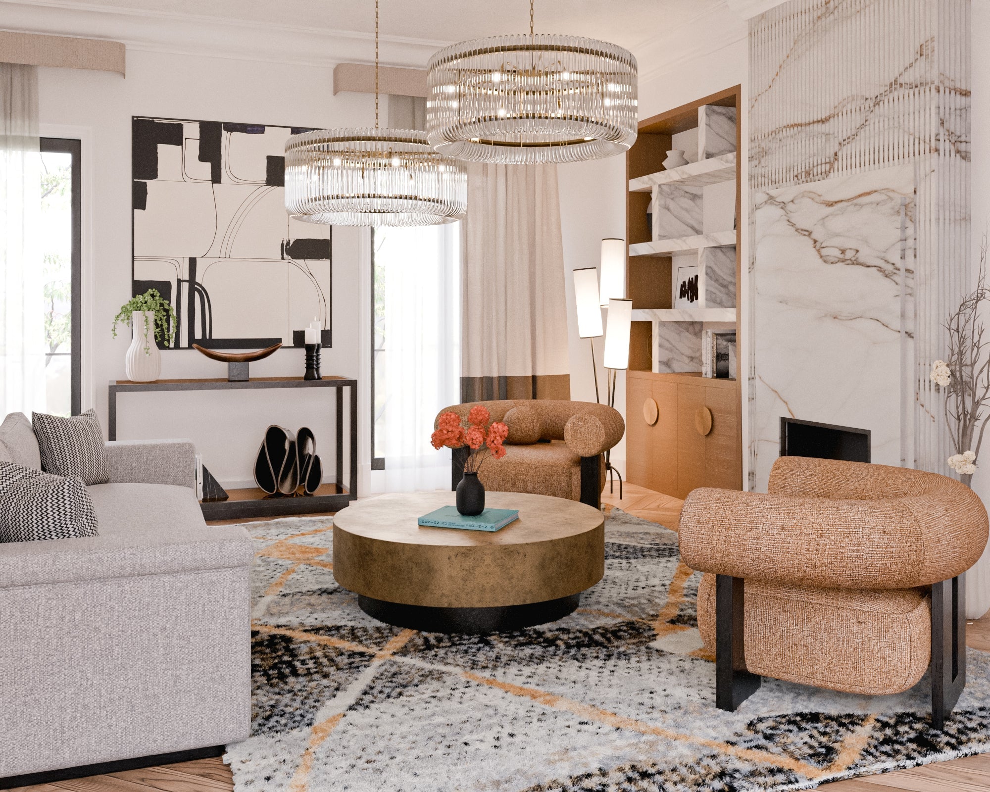 Liang & Eimil Trevi Floor Lamp – White Linen/Black Metal