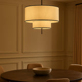 Aris Pendant Lamp - Black Metal and White Linen